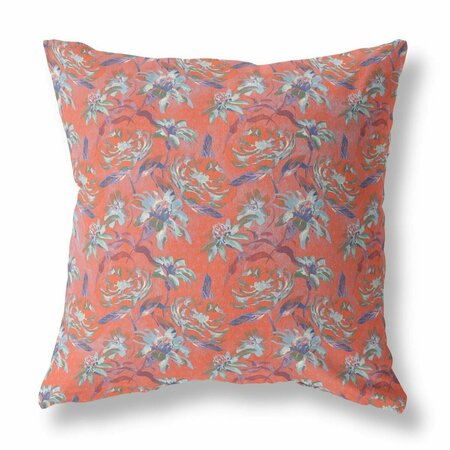PALACEDESIGNS 20 in. Orange Roses Indoor & Outdoor Throw Pillow PA3106387
